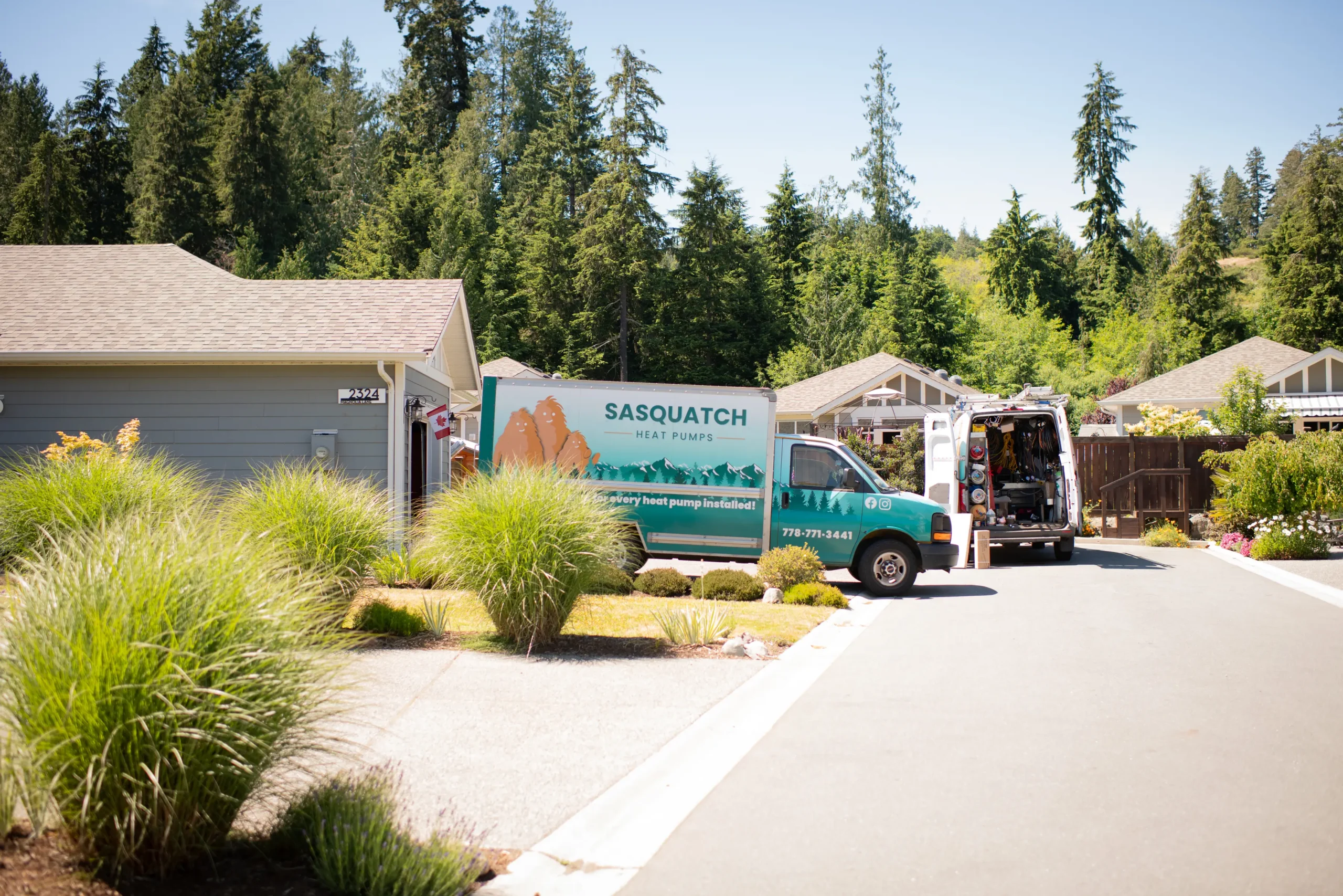 Sasquatch team completing a Moovair ducted heat pump install on Vancouver Island