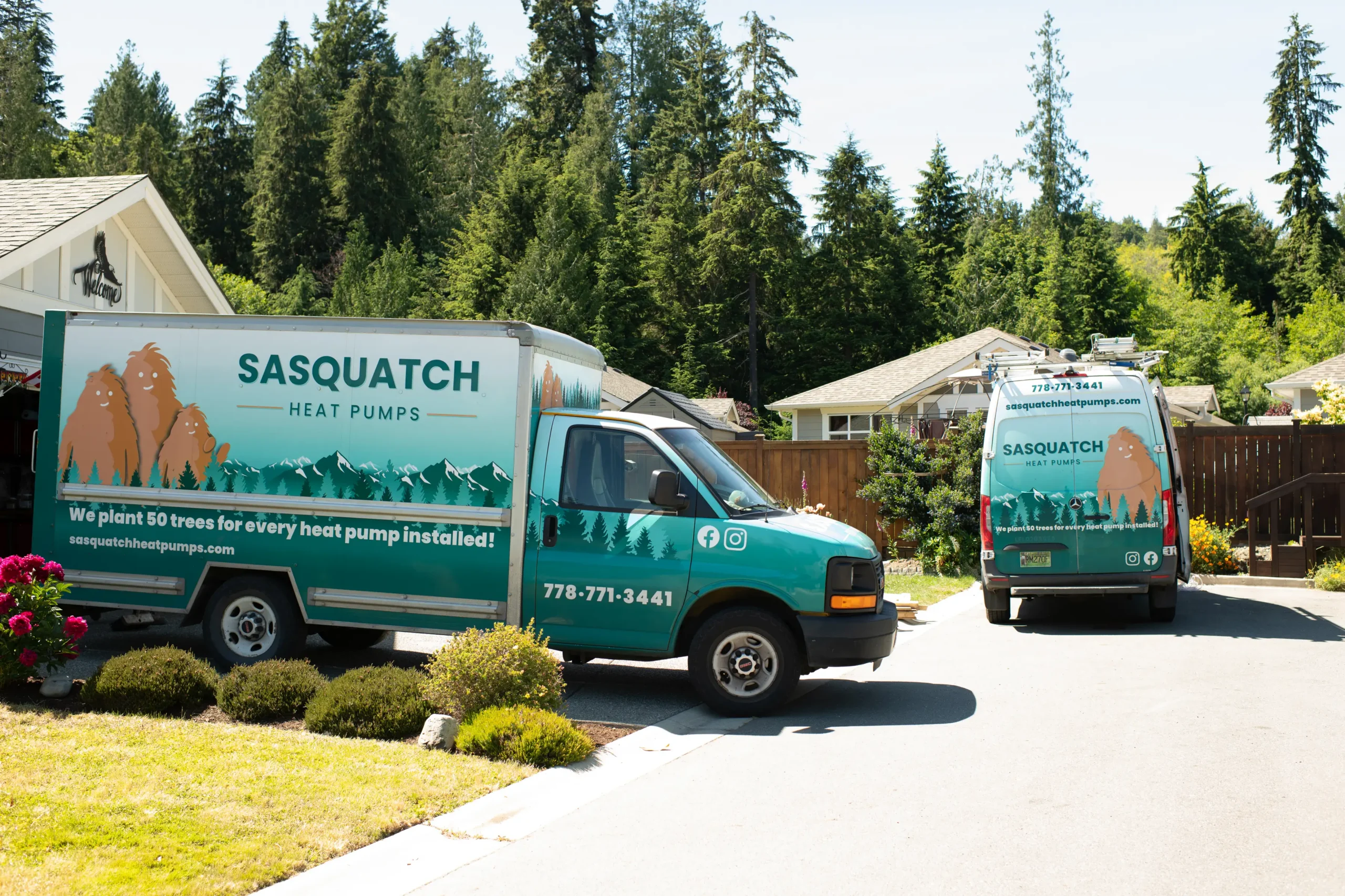 Sasquatch installer connecting refrigerant lines on a new Moovair heat pump install